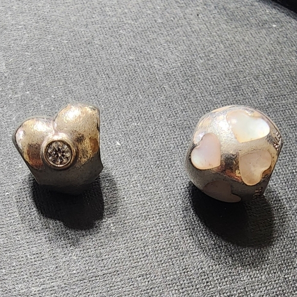 Pandora Mother of Pearl Heart and Pandora heart with clear stone - Picture 1 of 8